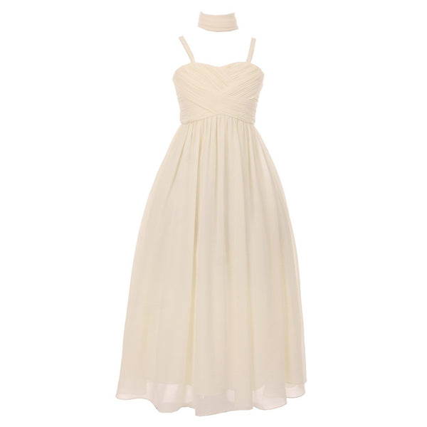 Little Girls Ivory Pleated Top Shawl Elegant Chiffon Flower Girl Dress 4-6 - SophiasStyle.com